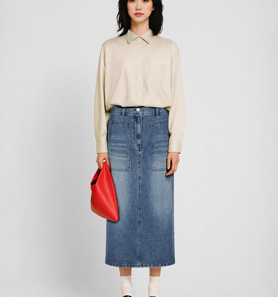 Blue long jean skirt - sisley k longuette skirts - Blue | Sisley K image number 1